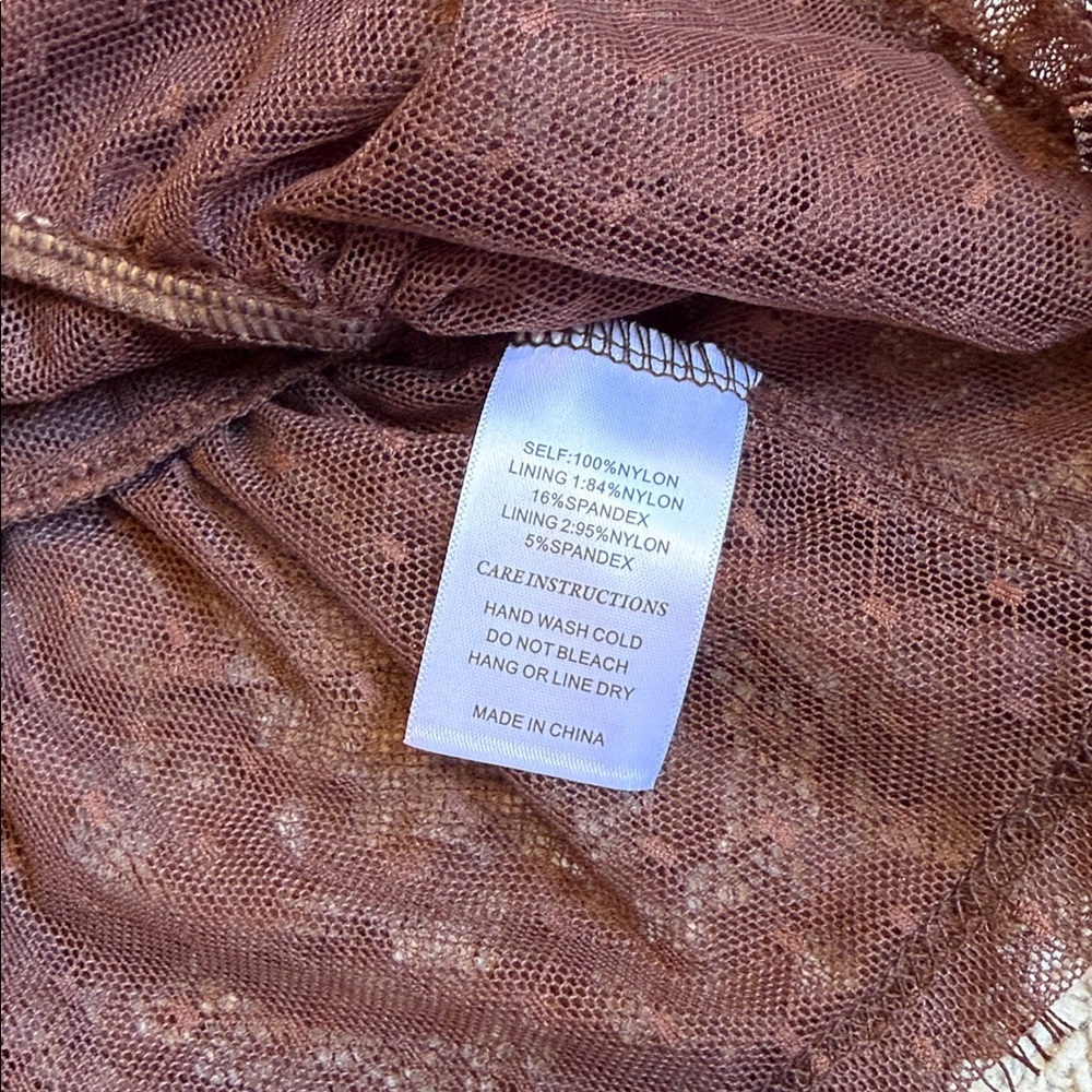 12th Tribe Sheer Lace Tie-Front Blouse in Dark Brown - Picture 7 of 10
